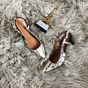 Calvin Klein pointy sling back snakeprint heels